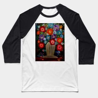 Some abstract carnations and mixed flowers in a  gold and turquoise vase on  a stretch canvas Baseball T-Shirt